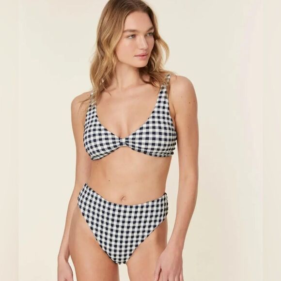 NWT Andie Swim The Amor Top and 90s High Waisted Bottom Set in Twilight Gingham - Picture 1 of 16